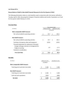 Levi Strauss & Co. Reconciliation of GAAP to Non-GAAP Financial Measures for the First Quarter of 2014 The following information relates to, and should be read in conjunction with, the investor call held on Tuesday, Apri