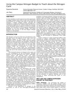 Using the Campus Nitrogen Budget to Teach about the Nitrogen Cycle Suzanne Savanick Science Education Resource Center, Carleton College, Northfield, MN[removed]removed]
