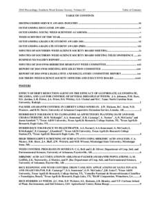 2010 Proceedings, Southern Weed Science Society, Volume 63  Table of Contents TABLE OF CONTENTS DISTINGUISHED SERVICE AWARD: INDUSTRY ......................................................................................