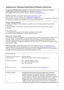 Questionnaire: Geohazard Supersites and Natural Laboratories Component of GEO[removed]work plan: C2 Geohazards Monitoring, Alert, and Risk Assessment Priority action: Establish Geohazards Supersites and Natural Laborat