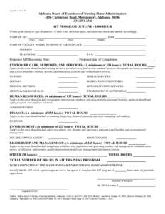 Appendix A – Form 10  Alabama Board of Examiners of Nursing Home Administrators 4156 Carmichael Road, Montgomery, Alabama2342 AIT PROGRAM OUTLINEHOUR