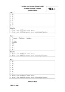 Territory-wide System Assessment 2009 Secondary 3 English Language Marking Scheme Part[removed].