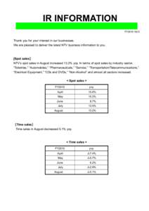 IR INFORMATION FY2010 Vol.5 Thank you for your interest in our businesses. We are pleased to deliver the latest NTV business information to you.