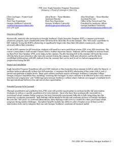 FYE 1200: Eagle Incentive Program Transitions Category 1, Proof-of-Concept or Start-Up Chris Caplinger - Project Lead Director First-Year Experience Georgia Southern University