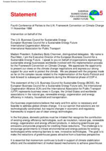 European Business Counsil for a Sustainable Energy Future  Statement Fourth Conference of Parties to the U.N. Framework Convention on Climate Change 11 November 1998 Intervention on behalf of the