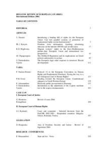 HELLENIC REVIEW OF EUROPEAN LAW (HREL) International Edition: 2004 TABLE OF CONTENTS 1