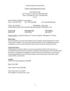 Project Proposal Summary Sheet  Turtle Creek Watershed Project South McLean SCD 24 2nd Avenue E, Turtle Lake, ND[removed]Phone: ([removed]Fax: ([removed]