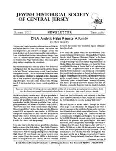 JEWISH HISTORICAL SOCIETY OF CENTRAL JERSEY Summer 2010 NEWSLETTER