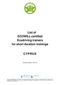 List of ECOWILL-certified Ecodriving trainers for short duration trainings CYPRUS September 2013