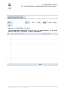 TEAM SUPPORT GRANT APPLICATION FORM - ANNUAL PREPARATION PROJECT National Olympic Committee  Sport