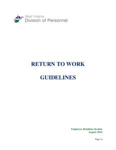 RETURN TO WORK GUIDELINES Employee Relations Section August 2014 Page | ii