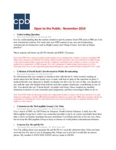 Open to the Public Report of Comments Received by CPB:  November 2014