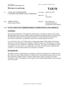 State of California DEPARTMENT OF TRANSPORTATION Business, Transportation and Housing Agency  Memorandum