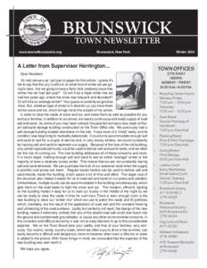 BRUNSWICK TOWN NEWSLETTER www.townofbrunswick.org	  Brunswick, New York