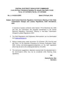 CENTRAL ELECTRICITY REGULATORY COMMISSION 3 rd & 4th Floor, Chanderlok Building, 36, Janpath, New DelhiTel no.: Fax No.: No. LCERC  Dated: 27th April, 2018