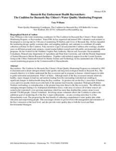 Abstract #236  Buzzards Bay Embayment Health Baywatchers: The Coalition for Buzzards Bay Citizen’s Water Quality Monitoring Program Tony Williams Water Quality Monitoring Coordinator, The Coalition for Buzzards Bay, 62