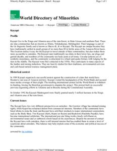 Minority Rights Group International : Brazil : Kayapó  Page 1 of 1 World Directory of Minorities Americas MRG Directory –> Brazil –> Kayapó