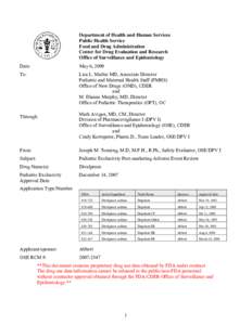 Department of Health and Human Services Public Health Service Food and Drug Administration Center for Drug Evaluation and Research Office of Surveillance and Epidemiology Date: