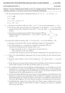 MATHEMATIK-WETTBEWERBDES LANDES HESSEN  3. RUNDE AUFGABENGRUPPE A