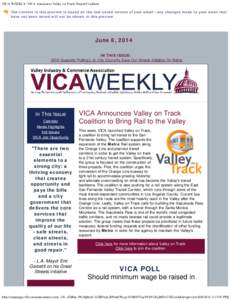 VICA WEEKLY: VICA Announces Valley on Track Transit Coalition