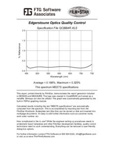 Edgerstoune Optics Quality Control 2.0 Specification File QCBBAR.XLS  % Reflectance