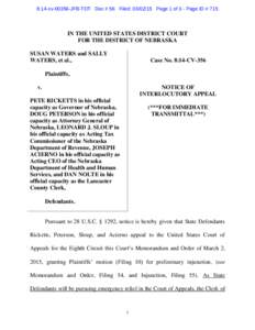 8:14-cvJFB-TDT Doc # 56 Filed: Page 1 of 3 - Page ID # 715  IN THE UNITED STATES DISTRICT COURT FOR THE DISTRICT OF NEBRASKA SUSAN WATERS and SALLY WATERS, et al.,