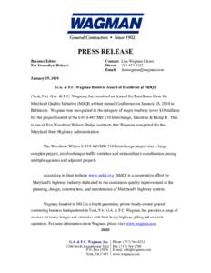 Press Release - Wagman Receives Award of Excellence from MDQI