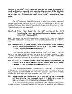 Minutes of the 164th EXIM Committee meeting for export and import of seeds and planting materials held under the Chairmanship of Shri G.C. Pati, Additional Secretary, Department of Agriculture & Cooperation at[removed]A.M.