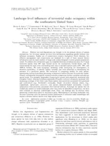 Ecological Applications, 22(4), 2012, pp. 1084–1097 Ó 2012 by the Ecological Society of America Landscape-level influences of terrestrial snake occupancy within the southeastern United States DAVID A. STEEN,1,2,10 CHR