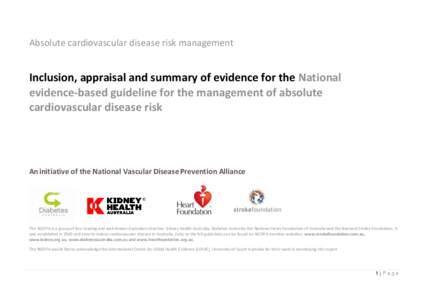 Absolute cardiovascular disease risk management  Inclusion, appraisal and summary of evidence for the National evidence-based guideline for the management of absolute cardiovascular disease risk