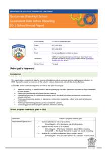T DEPARTMENT OF EDUCATION, TRAINING AND EMPLOYMENT Gordonvale State High School Queensland State School Reporting 2013 School Annual Report