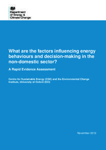 What are the factors influencing energy behaviours and decision-making in the non-domestic sector? A Rapid Evidence Assessment Centre for Sustainable Energy (CSE) and the Environmental Change Institute, University of Oxf