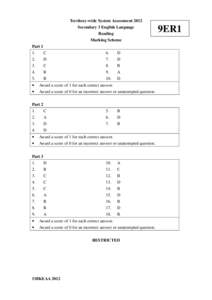 Territory-wide System Assessment 2012 Secondary 3 English Language Reading Marking Scheme Part 1 1.