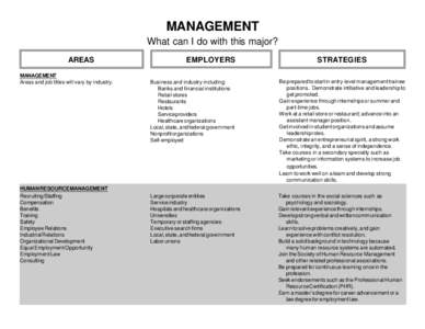 MANAGEMENT What can I do with this major? AREAS MANAGEMENT Areas and job titles will vary by industry.