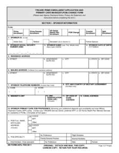 DD Form 2876, TRICARE Prime Enrollment Application and PCM Change Form, February 2011