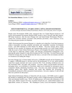 For Immediate Release: October 15, 2010 Contact: Warner Johnston (ESD) | [removed] | [removed]Laura Magee (ESD) | [removed] | [removed]ESD ENVIRONMENTAL AWARDS ASSIST CAPIT