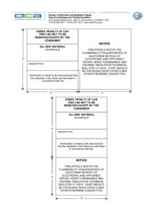 California Bureau of Electronic & Appliance Repair, Home Furnishings & Thermal Insulation - Combined Label Examples