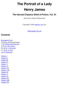 The Portrait of a Lady Henry James The Harvard Classics Shelf of Fiction, Vol. XI.