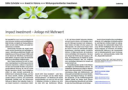 Edda Schröder +++ Invest in Visions +++ Wirkungsorientiertes Investieren  Gastbeitrag Seite 19	 Nr