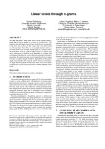 Linear levels through n-grams Steve Dahlskog Julian Togelius, Mark J. Nelson  Computer Science Department