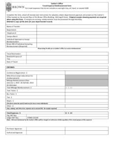 Cashier’s Office Travel Expense Reimbursement Form For travel expenses that do not include an overnight stay, air travel, or exceed $100 Complete this form, attach all receipts (see instructions for samples), obtain de