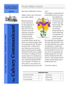 A monthly publication for the members and friends of Calvary Episcopal Church From Father Lloyd