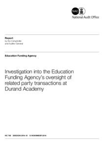 Investigation into the Education Funding Agencys oversight of related party transactions at Durand Academy