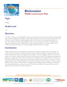 Bioinvasion Middle Level Lesson Plan Topic Ecology  Grade Level