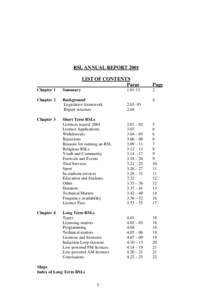 RSL ANNUAL REPORT 2001 LIST OF CONTENTS Paras Chapter 1  Summary