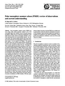 Polar mesospheric summer echoes / Earth / Atmosphere / Meteorology / Atmospheric sciences