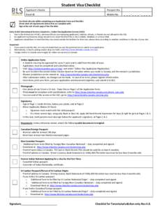 Student Visa Checklist Applicant’s Name Passport No.  Email ID