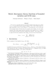 Metric discrepancy theory, functions of bounded variation and GCD sums Christoph Aistleitner∗, Philipp A. Mayer†,