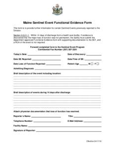 Maine Sentinel Event Functional Evidence Form