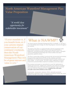 North American Waterfowl Management Plan / Bird conservation / Waterfowl / Conservation in the United States / Ducks Unlimited / Wetland / Delta Waterfowl Foundation / Waterfowl hunting / Habitat conservation / Environment / Conservation / Ecology